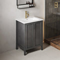 Meuble-lavabo autoportant noir de 24 pouces avec lavabo en céramique, deux portes à fermeture amortie, panneau arrière ouvert pour la plomberie
