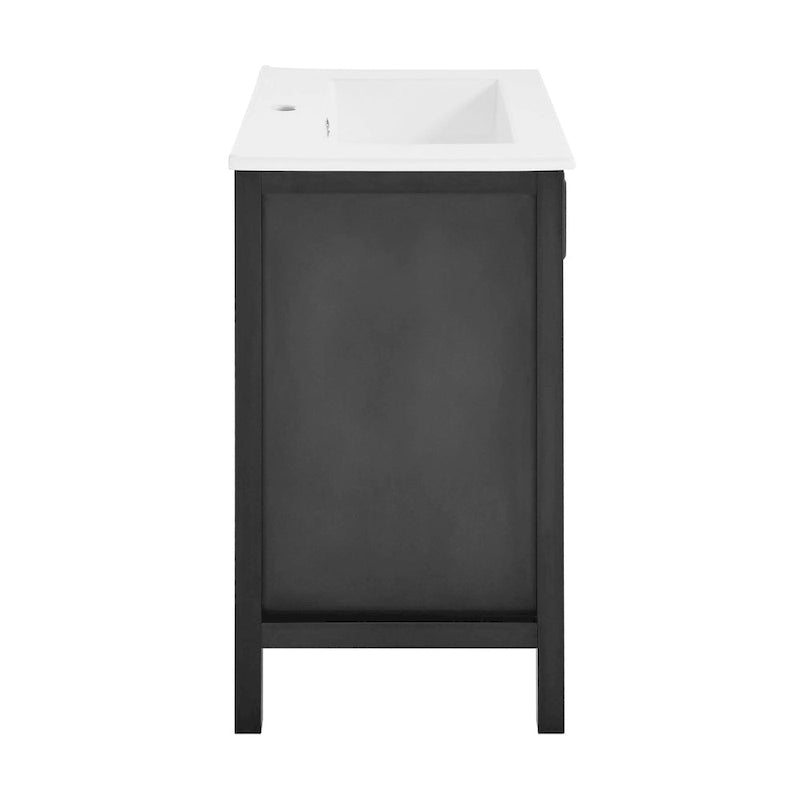 Meuble-lavabo autoportant noir de 24 pouces avec lavabo en céramique, deux portes à fermeture amortie, panneau arrière ouvert pour la plomberie